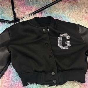 Kids Black Varsity Jacket with Letter G
